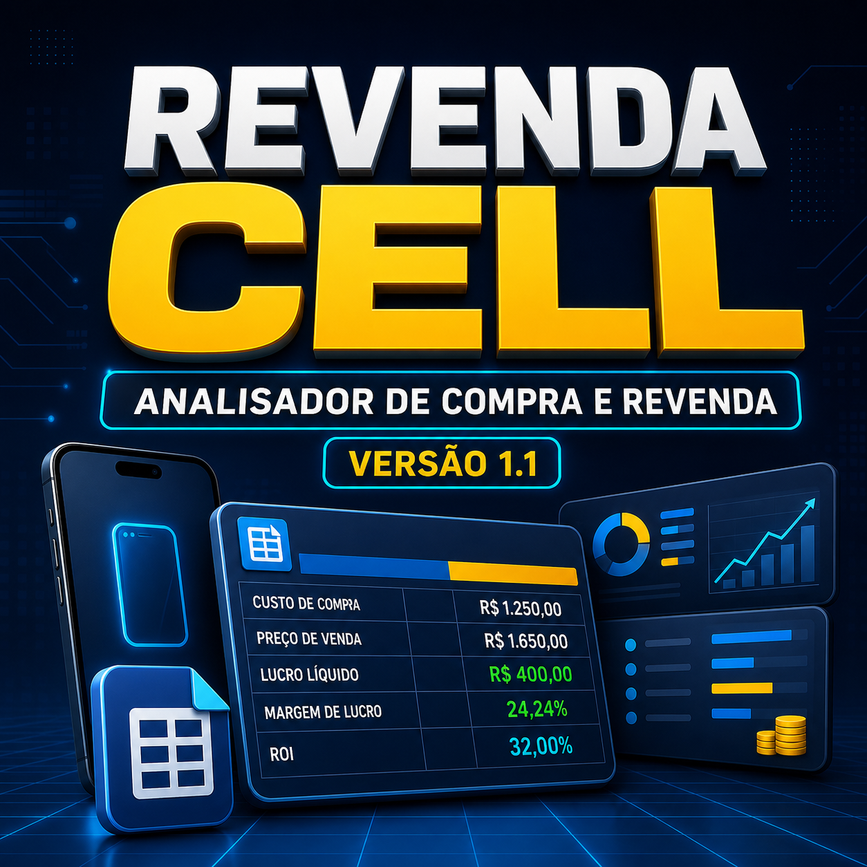Capa da RevendaCell 1.1 — Analisador de Compra e Revenda